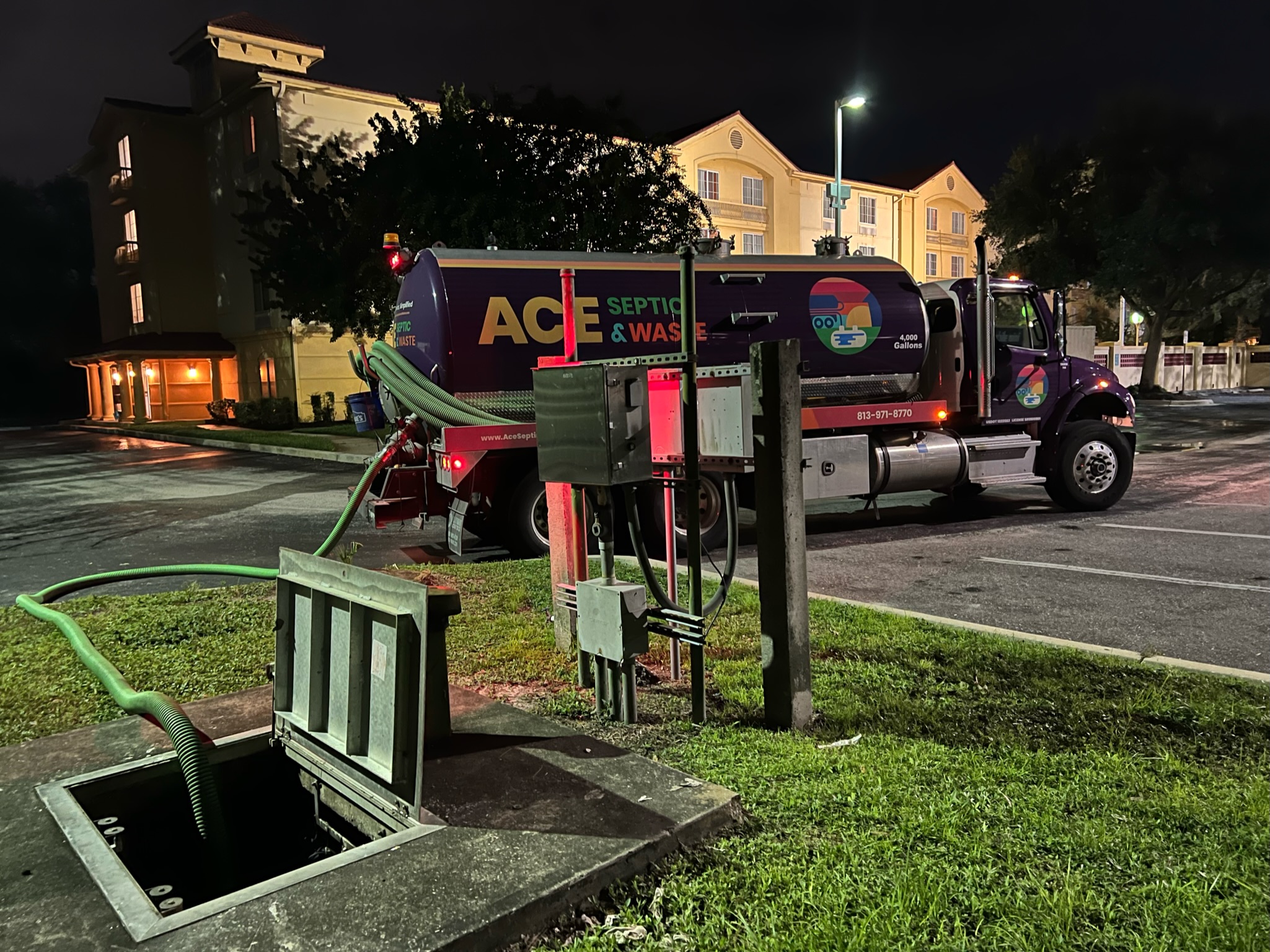 A septic tank pumping a commercial lift station in Tampa Bay, Florida