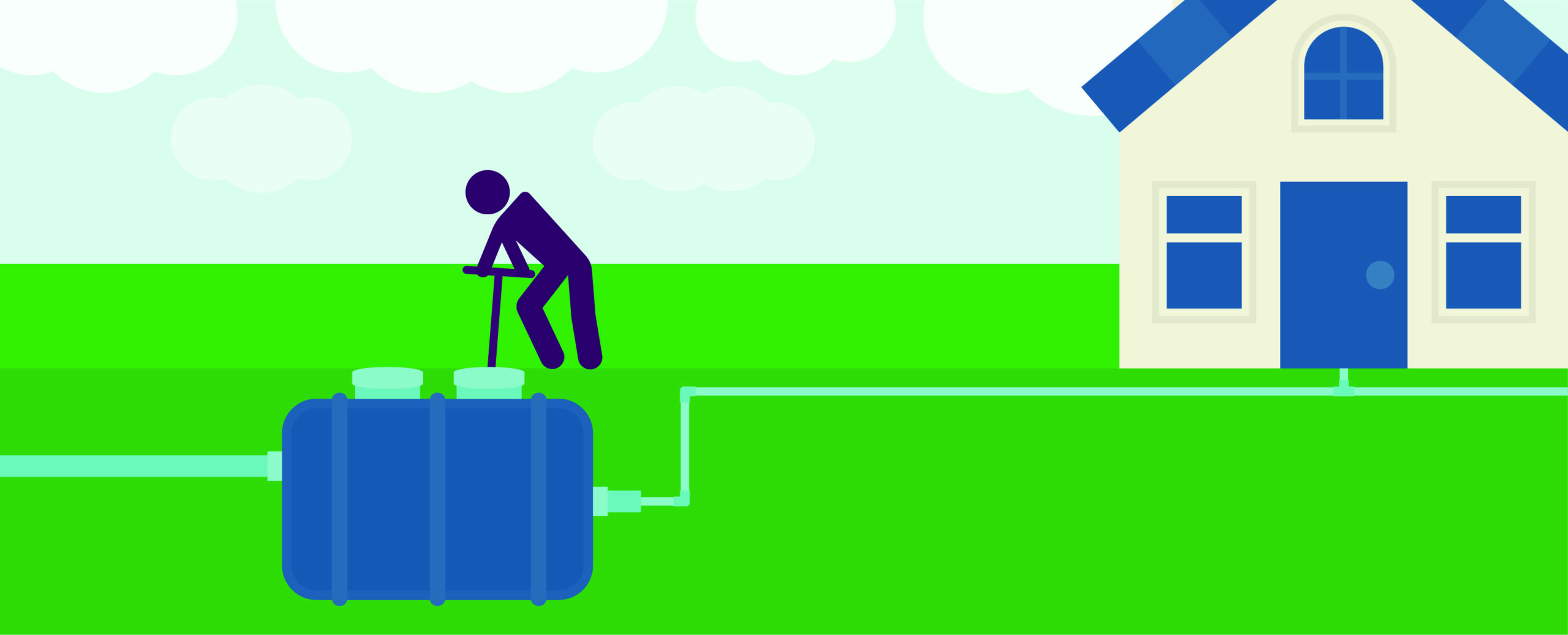 A illustration of a worker removing a septic lid with a lid lifter.