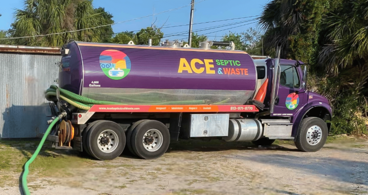 A septic truck getting ready to pump a septic tank for a resident of Pasco County.