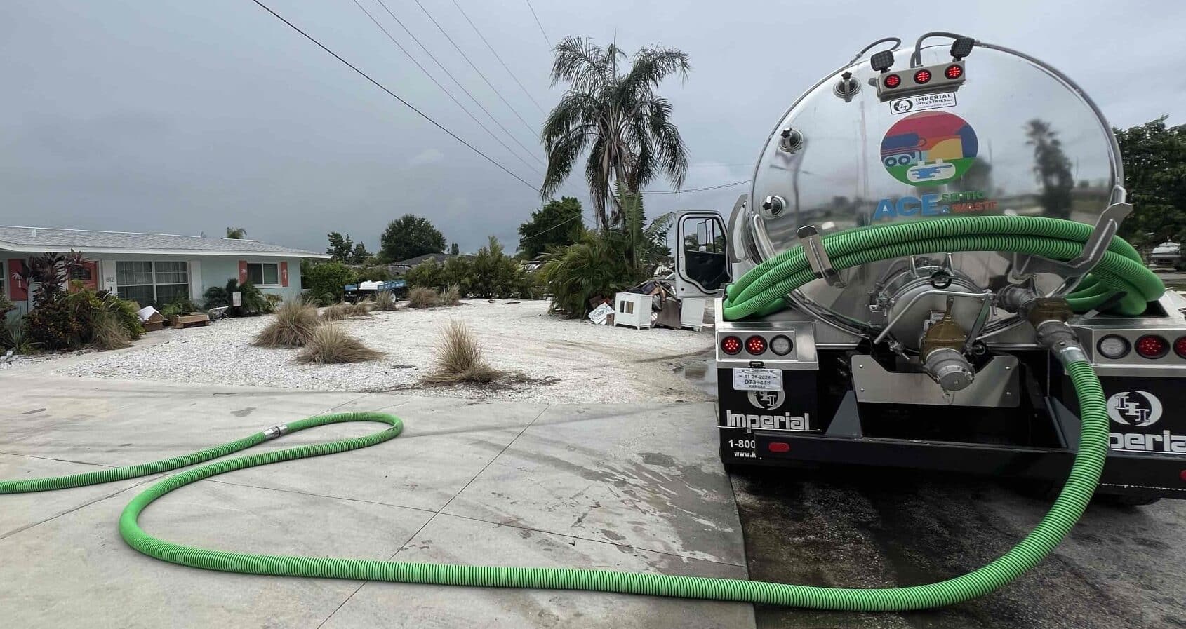 A septic truck doing a pump-out for a resident in Tampa, Florida.